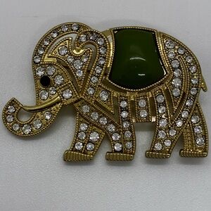 Gold and Green Elephant Brooch